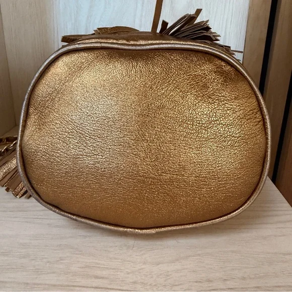 Vintage I Magnin Gold Quilted Drawstring cross body Chain Strap and tassels - Picture 9 of 15